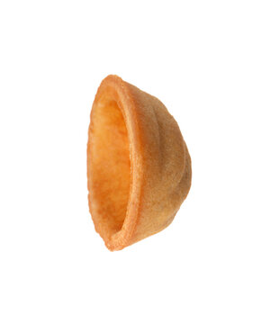 Half of delicious nut shaped cookie isolated on white
