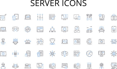 Fototapeta na wymiar Server icons line icons collection. Leadership, Strategy, Planning, Organization, Delegation, Innovation, Efficiency vector and linear illustration. Generative AI