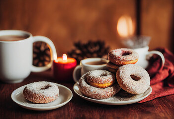Vegan Donuts with coffee created with Generative AI technology