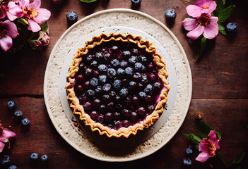 Vegan blueberry tart created with Generative AI technology