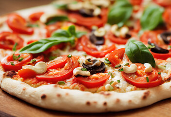 Vegan Cashew Nut Cheese Pizza created with Generative AI technology