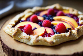 Vegan Raspberry and Peach Tart  created with Generative AI technology