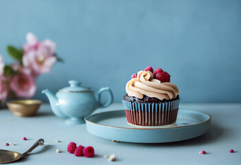 Red fruit cupcake created with Generative AI technology