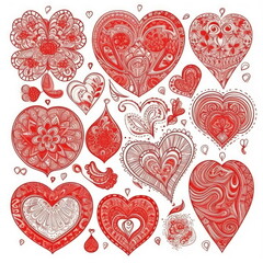 Fototapeta na wymiar doodle heart collection on white background