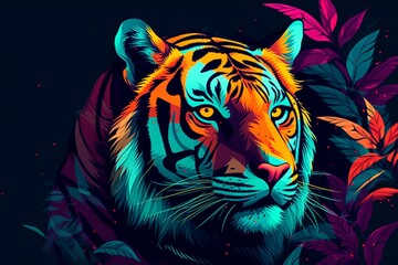 Digital wallpaper with a stylish Pop Art tiger design. Generative AI