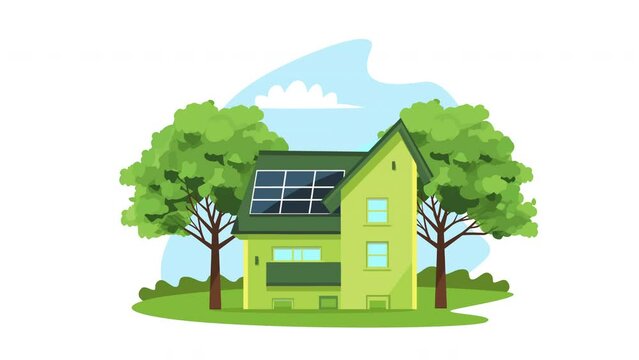 eco house with trees animation