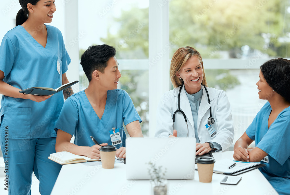Poster we can learn so much from her. shot of a group of doctors in a meeting at a hospital.