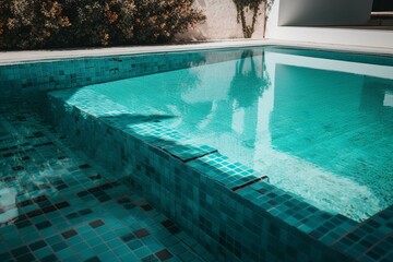 An elegant swimming pool with vivid turquoise water. Generative AI
