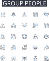 Group people line icons collection. Bunch crowd, Assembly congregation, Gathering party, Team squad, Pair couple, Duo some, Trio threesome vector and linear illustration. Quartet Generative AI