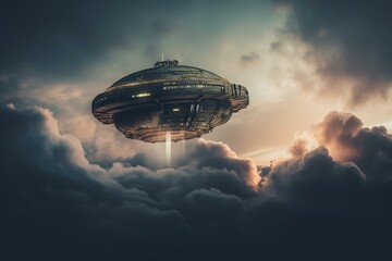 Naklejka na ściany i meble Mysterious flying craft spotted in the sky. Generative AI