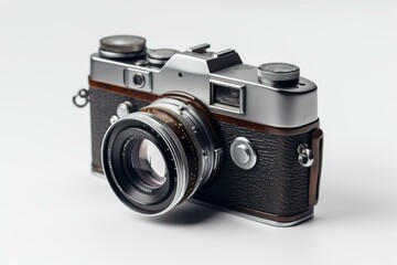 Vintage camera on white background. Generative AI