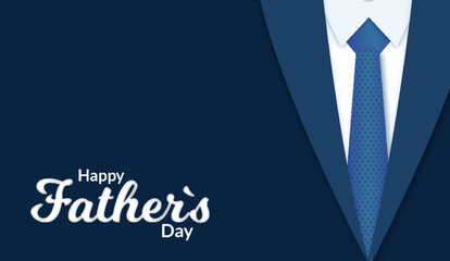 Happy Father's Day greeting card and background, Father's Day poster or banner template with necktie and on blue background. Greetings and presents for Father's Day in flat-lay styling. Promotions