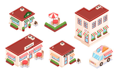 Set of isometric cafe