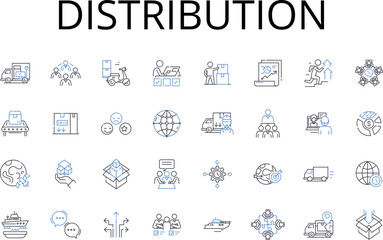 Distribution line icons collection. Dispensation, Allotment, Delivery, Allocation, Apportionment, Provisioning, Supply chain vector and linear illustration. Generative AI