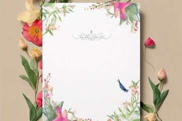 Wedding invitation card template, already drawn flower pattern, ready to put text on, mock-up for invitation card