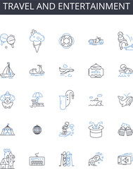Travel and entertainment line icons collection. Journey, Excursion, Trip, Tour, Expedition, Roaming, Sightseeing vector and linear illustration. Adventure,Backpacking,Escapade outline Generative AI