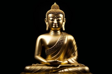 Golden Buddha statue in a black background, generative AI