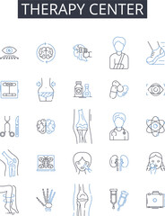 Therapy center line icons collection. Health clinic, Wellness spa, Treatment hub, Healing center, Recovery house, Rehabilitation facility, Fitness studio vector and linear illustration. Generative AI