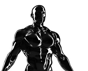 3D render. Black torso of a naked athletic man on a white background.