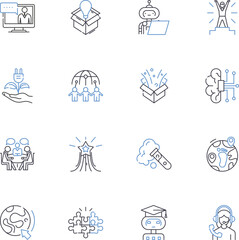 Fototapeta premium Leading Edge line icons collection. Innovation, Cutting-edge, Progress, Advancement, Modernization, Futuristic, Trailblazing vector and linear illustration. Generative AI