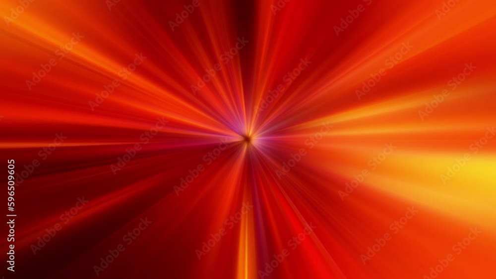 Poster abstract loop yellow orange red radial flicker shine rays with center flare light background. 4k 3d 