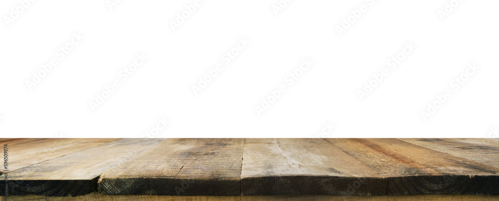 Wall mural empty wooden table for various uses with transparent png background - easy modification