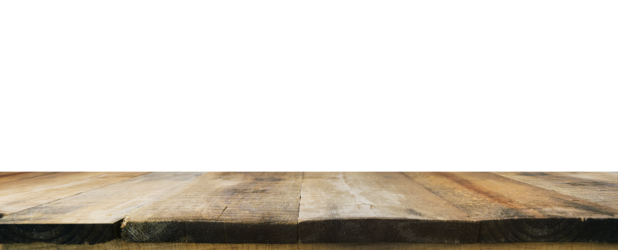 empty wooden table for various uses with transparent PNG background - easy modification
