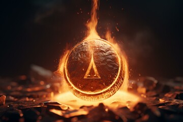 A burning crypto symbol. Generative AI