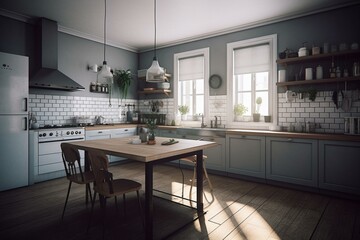 3D rendering of a kitchen. Generative AI
