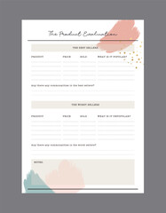 The Product Evaluation Planner. Minimalist planner template set. Vector illustration.