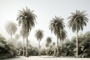 3D-rendered palm trees on white background. Grouped closely together. Generative AI