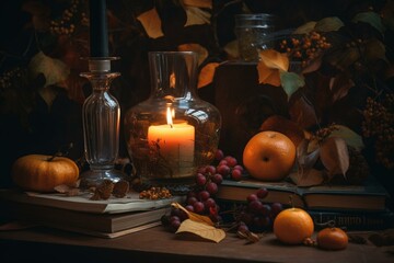 Fototapeta na wymiar Autumn-themed still life indoors. Generative AI