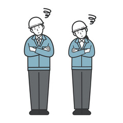 腕を組みながら悩む作業員のイラスト