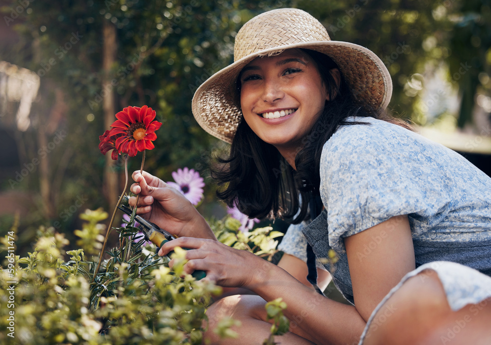 Poster someone is sitting in the shade today because someone planted. shot of a young female florist workin