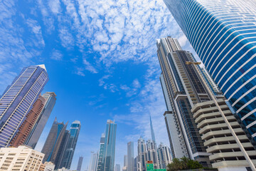 Fototapeta na wymiar UAE, Dubai downtown financial skyline and business shopping center near Dubai Mall.