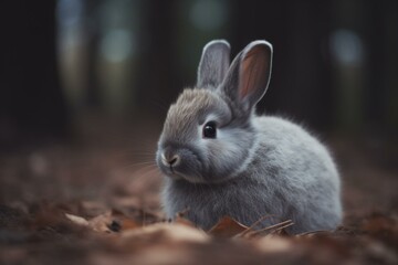 An adorable young bunny with soft gray fur. Generative AI