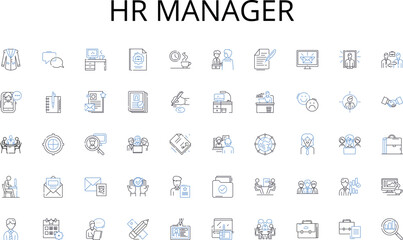 Hr manager line icons collection. Organization, Efficiency, Productivity, Time-management, Deadline, Schedule, Planning vector and linear illustration. Reminder,Alarm,Stopwatch outline Generative AI