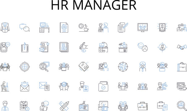 Hr manager line icons collection. Organization, Efficiency, Productivity, Time-management, Deadline, Schedule, Planning vector and linear illustration. Reminder,Alarm,Stopwatch outline Generative AI
