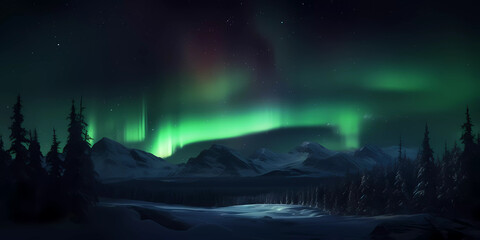 Aurora northern light over the mountains