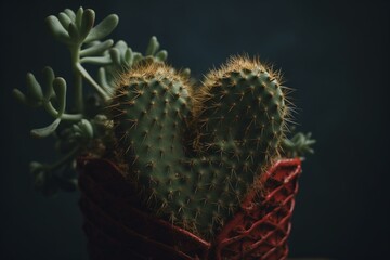 Heart-shaped cactus with space for text. Generative AI