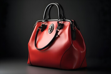 Trendy smooth women's handbag in red black color on a light studio background. 
Generative AI. 