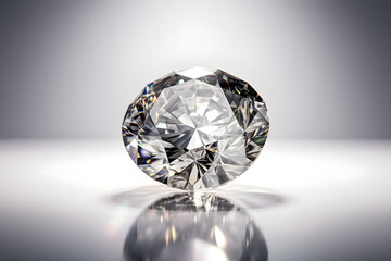 Diamond jewel on white background closeup. Beautiful sparkling shining diamond with reflective surface
Generative AI. 