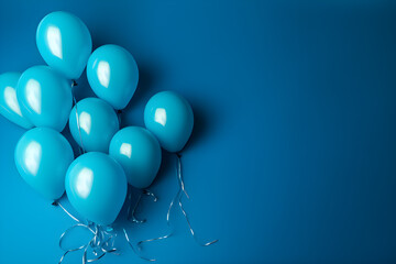 Blue helium balloons on blue background with copy space.
Generative AI. 