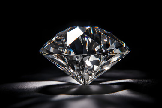 Diamond jewel on black background closeup. Beautiful sparkling shining diamond with reflective surface
Generative AI. 