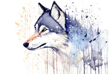 ai-generated illustration of a watercolor painting of a wolf