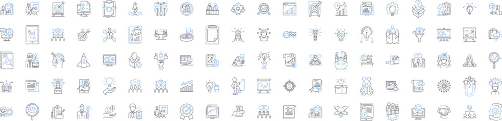 Goal set line icons collection. Ambition, Achievement, Target, Planning, Success, Strategy, Objective vector and linear illustration. Milest,Determination,Motivation outline signs set Generative AI