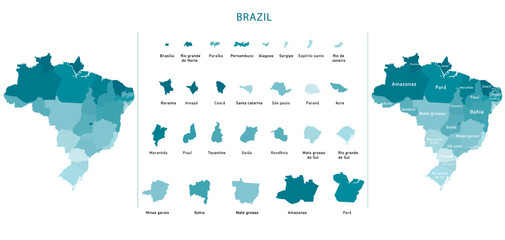 Brazil map of provinces, political maps of brazil south america - Vector File - obrazy, fototapety, plakaty