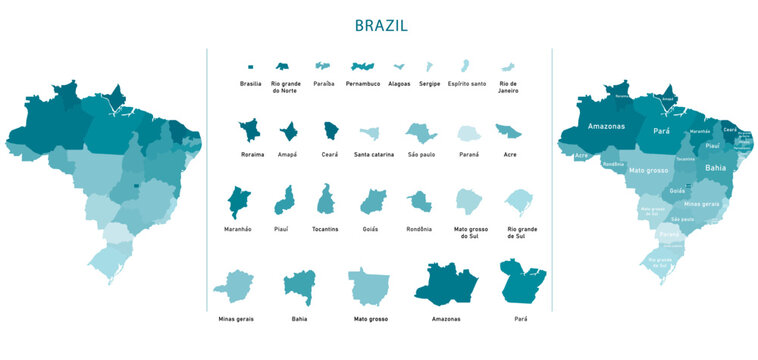 Brazil map of provinces, political maps of brazil south america - Vector File