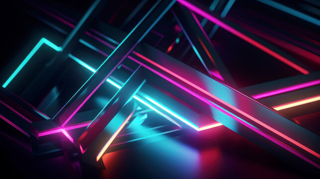 3d rendering, glowing lines, neon lights, abstract psychedelic background with vibrant colors. generative AI.