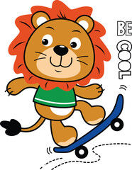 baby lion skater, vector animal cartoon illustration design graphic printing